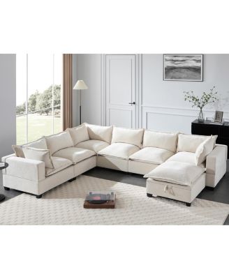 117.5" Modular Sectional Sofa with Movable Storage Ottoman, 7 Seat U Shaped Couch