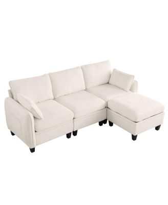  85" Beige Modular Sectional Sofa with Storage Ottoman