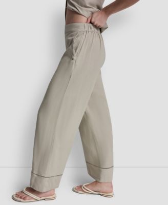 Women's High Rise Linen-Blend Pull-On Wide Leg Ankle Pants