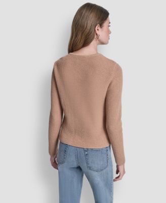 Women's Long-Sleeve Tuck Stitch Crewneck Cardigan