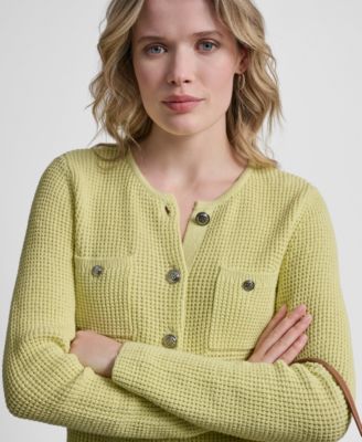 Women's Long-Sleeve Tuck Stitch Crewneck Cardigan