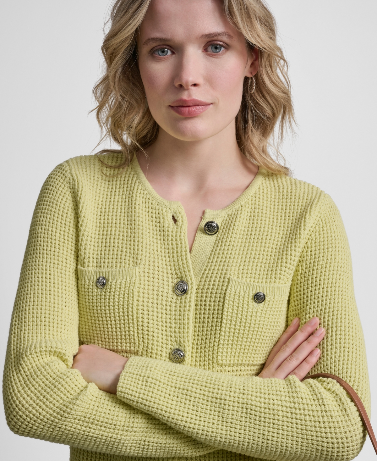 Dkny Jeans Women's Long-Sleeve Tuck Stitch Crewneck Cardigan