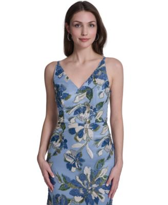 Women's V-Neck Floral Sequin Gown