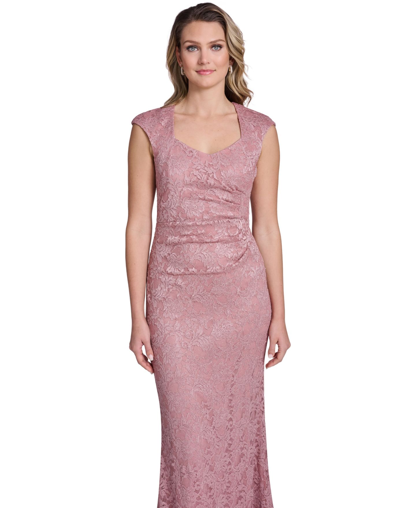 Женская кепка Jessica Howard Extended Cap-Sleeve Sweetheart Neck Side Tuck Gown, цвет: Розовый — фото 2
