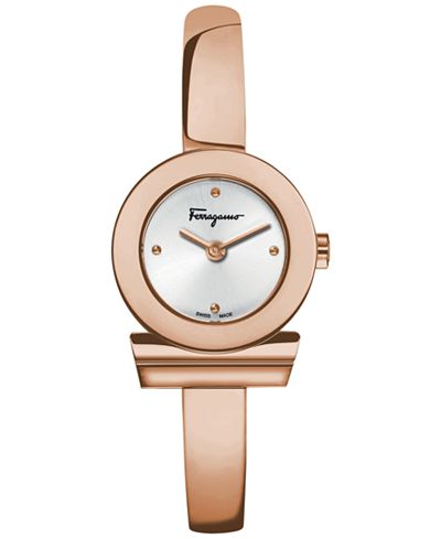 Ferragamo Women's Swiss Gancino Rose Gold-Tone Ion-Plated Stainless Steel Bangle Bracelet Watch 22mm FQ5050014