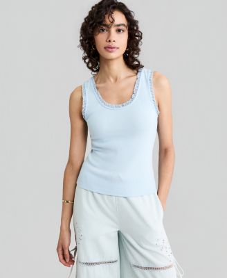 Women's Crocheted-Trim Ribbed Tank Top