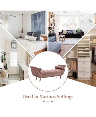  Upholstered Velvet Button Tufted Ottoman Bench with 2 Pillows