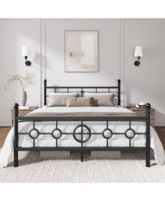 Metal Bed Frame with Vintage Circular Headboard and Footboard, Heavy-Duty Iron Platform Bed, No Box Spring Needed, Easy Assembly