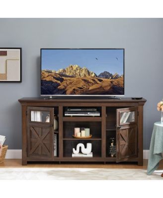 Farmhouse Barn Door TV Stand Media Console Espresso 60.23"W