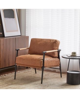 Modern Accent Chair with Metal Frame & Wooden Armrest