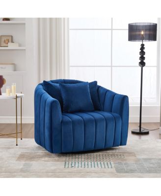 Upholstered 360° Swivel Accent Barrel Chair and Half Cozy Sofa with 3 Pillows