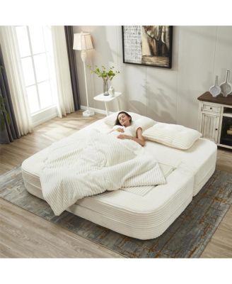 Multi-Functional Sectional Sofa Bed with Chaise Lounge & Blanket