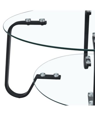 Retro minimalist metal frame double-layer tempered glass coffee table