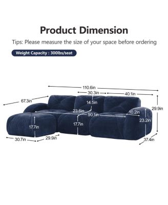 Streamdale L-shaped Velvet Sofa with Movable Ottoman