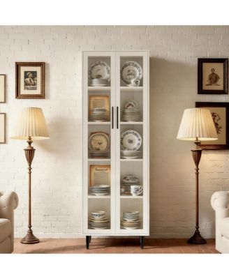 71" Glass Door Bookshelf 5-Tier Display Cabinet Narrow Storage