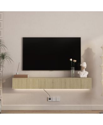Floating TV Stand with 16 Color LEDs, Modern Entertainment Center