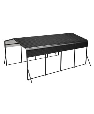 13x20 FT Metal Carport w/ Reinforced Frame & 4 Poles, Steel Roof Shelter