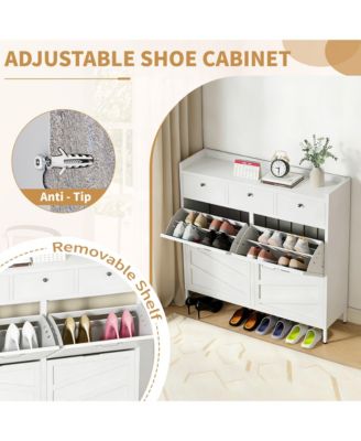 Hidden Slim 4 Flip Drawer & 3 Drawer Feature Shoe Storage Cabinet
