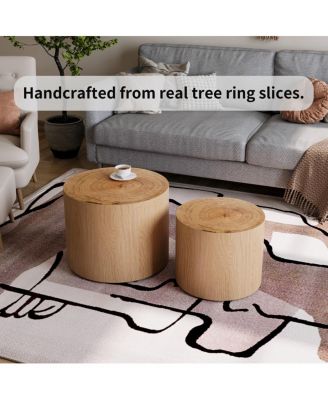Nesting Coffee Table Set of 2, Modern Round Wooden Accent Tables for Small Spaces