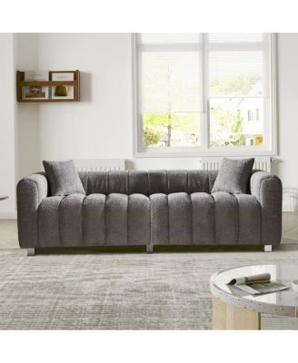 Premium Velvet 3-Seater Sofa with Metal Base and 2 Pillows