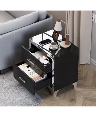 Mirrored 2 Drawer High Gloss Bedside Table – Modern Nightstand
