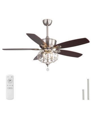 52-inch Modern Farmhouse Brown 5 - Blade Ceiling Fan with Crystal Accents