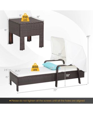 2 Pieces Rattan Lounge Chair Chaise w/ Side Table Folding Canopy Cushion Pillow Patio