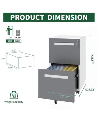 2-Drawer Mobile File Cabinet with Lock, Metal Storage Cabinet on 360° Wheels for Home Office Organizer, Holds A4/Letter/Legal Files