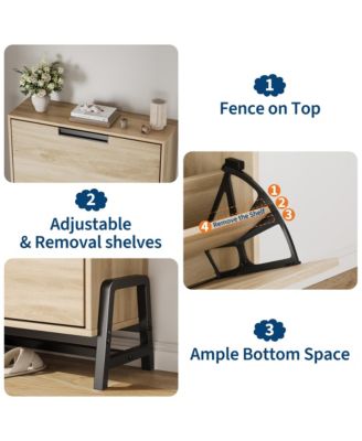 Shoe Storage Cabinet with 2 Flip Drawers & Metal Legs, Freestanding Narrow Organizer, Adjustable Shelf Entryway Shoe Rack for Hallway