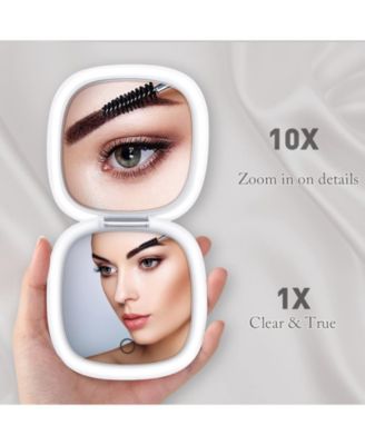 LED Lighted Travel Makeup Mirror,1X/10X Magnifying Double Sided Dimmable Portable Pocket,2-Sided,USB Charging