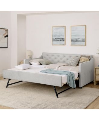 Twin Upholstery DayBed with Pop-up Trundle & USB Charging