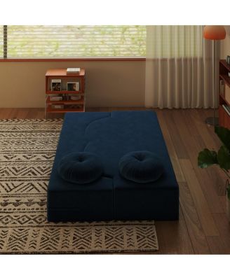  Modern Floor Sofa with 2 Pillows, Convertible Plush Corduroy Sleeper Sofa Bed.