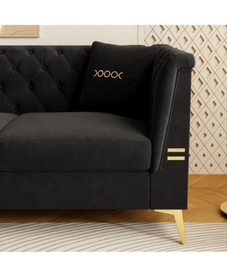 Contemporary Faux Sherpa Sofa with Gold Metal Accents