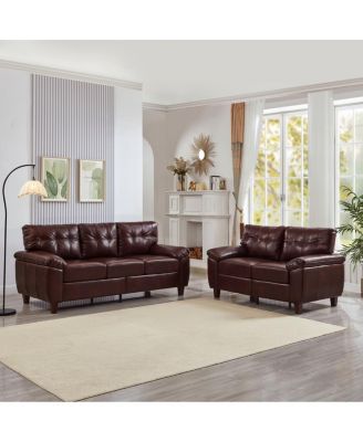 Modern 3-Seater & Loveseat Faux Leather Sofa with Storage