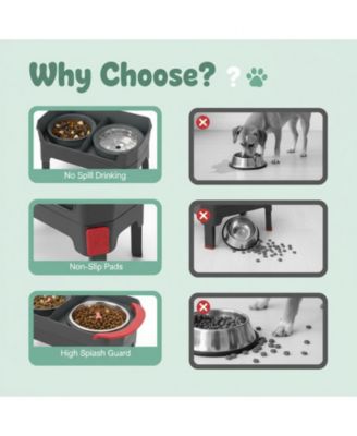 4 In 1 Adjustable Dog Bowl Stand with 2 Stainless Anti-Spill Bowls for Dogs Growing Puppies Anti-Slip Mess Proof