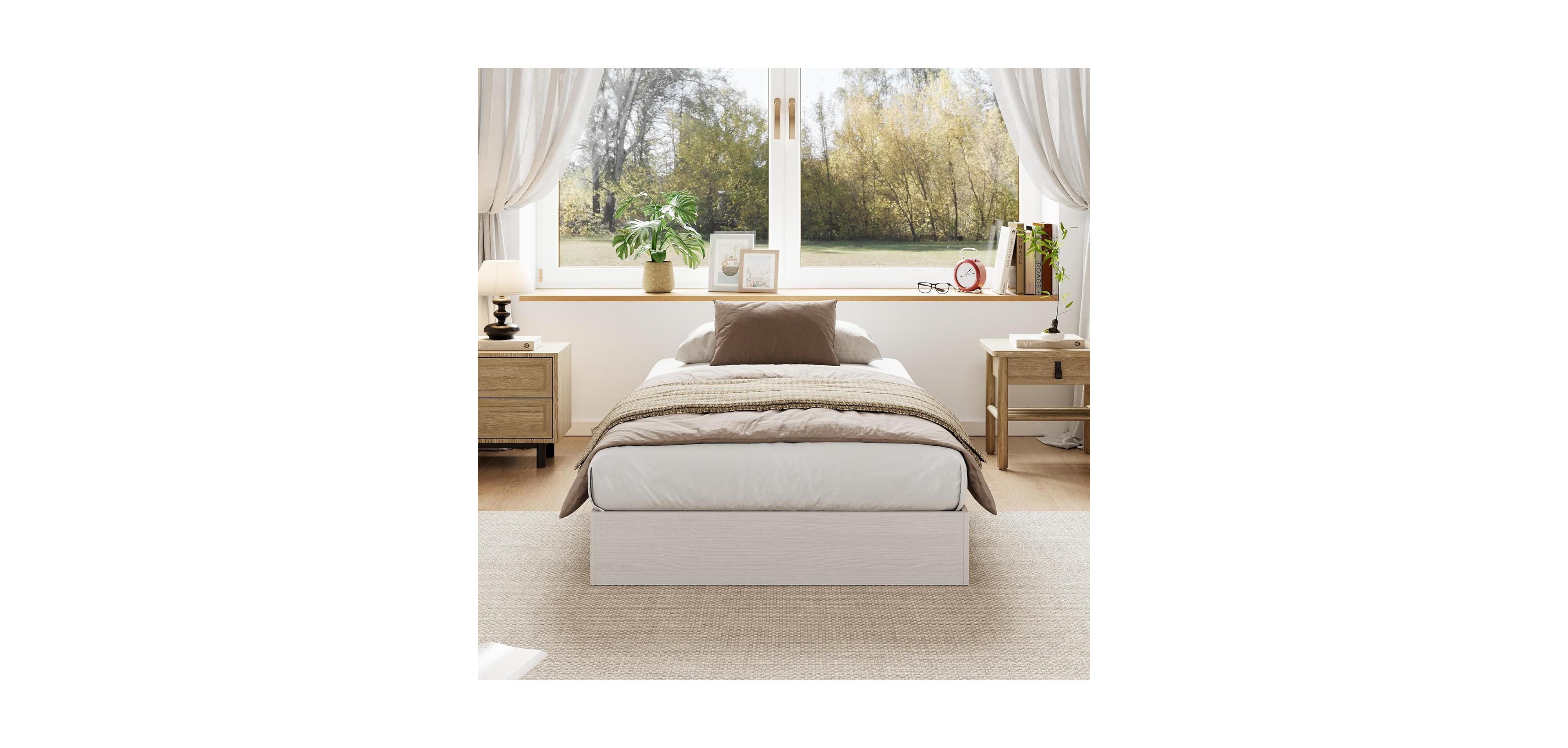 gaomon Wood Platform Bed with Sturdy Wooden Slats, Floor-Standing Bed Frame, Modern Minimalist Design Bed Frame