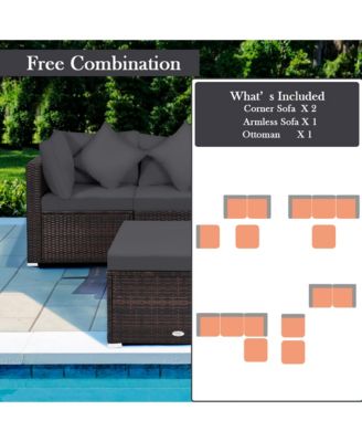 4PCS Patio Rattan Furniture Set Sofa Ottoman Cushion Garden Deck