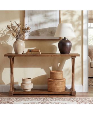 Solid Wood Console Table for Entryway, 63-Inch Narrow Farmhouse Entryway Table, 2-Tier Sofa Console Behind Couch