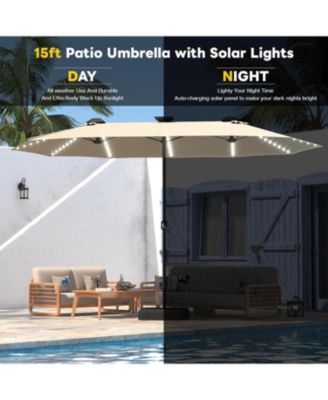 15ft Double-Sided Patio Umbrella with Solar Lights with Base Include Crank Handle|156 Piece LED Lights