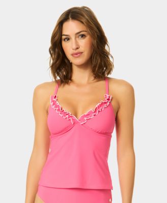 Women's V-Neck Contrast Ruffle Tankini Top