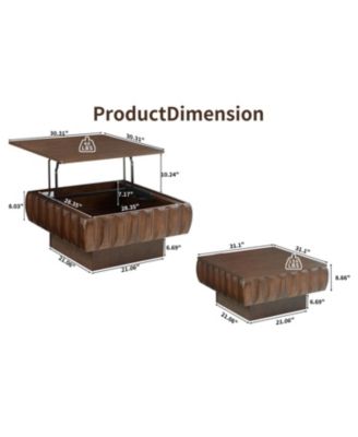 Square Lift-Top Table with Solid Wood Frame and Hidden Storage