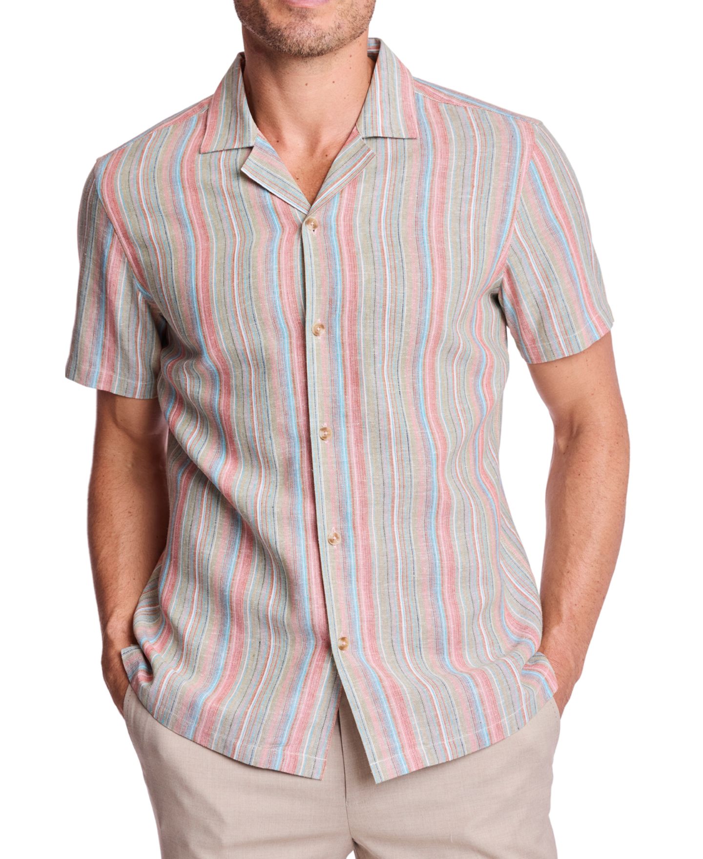 Мужская рубашка Paisley & Gray Striped Short-Sleeve, цвет: Океанский коралловый полосатый — фото 6