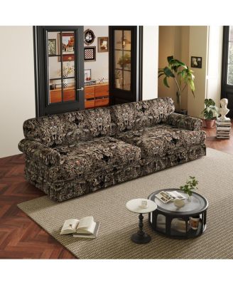 93.7" Oxford Fabric 4-Seater Cloud Couch with Rolled Arms & Pleated Skirt