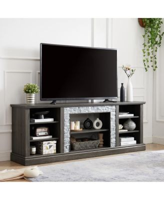 Faux Stacked Stone TV Stand with Storage Cabinet