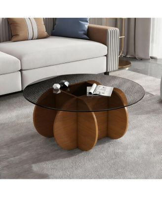 Modern Round Coffee Table, 31.5" Mid Century Center Table with Glass Top