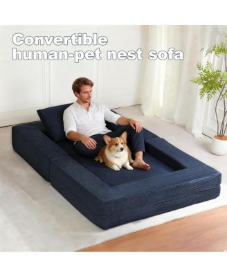 Streamdale Compression Human Dog Sofa Bed for Adult & Pets, Modern Floor Couch w/ Pillow