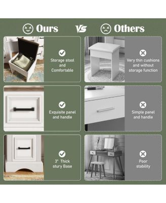 Streamdale Farmhouse Makeup Vanity Desk with Sliding Mirror, LED Lights, Stool & 9 Drawers