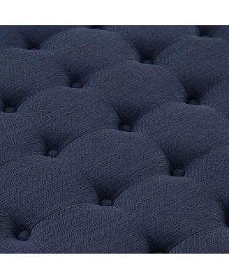 Large Tufted Linen Ottoman Coffee Table with Wood Shelf