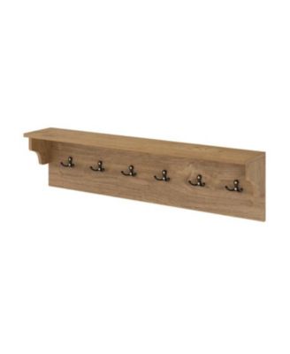 Wood Coat Rack 31.5" with Shelf and 6 Hooks for Entryway