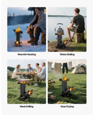 Portable Wood Burning Rocket Stove with Carry Bag, Carbon Steel Camping Cooking Stove